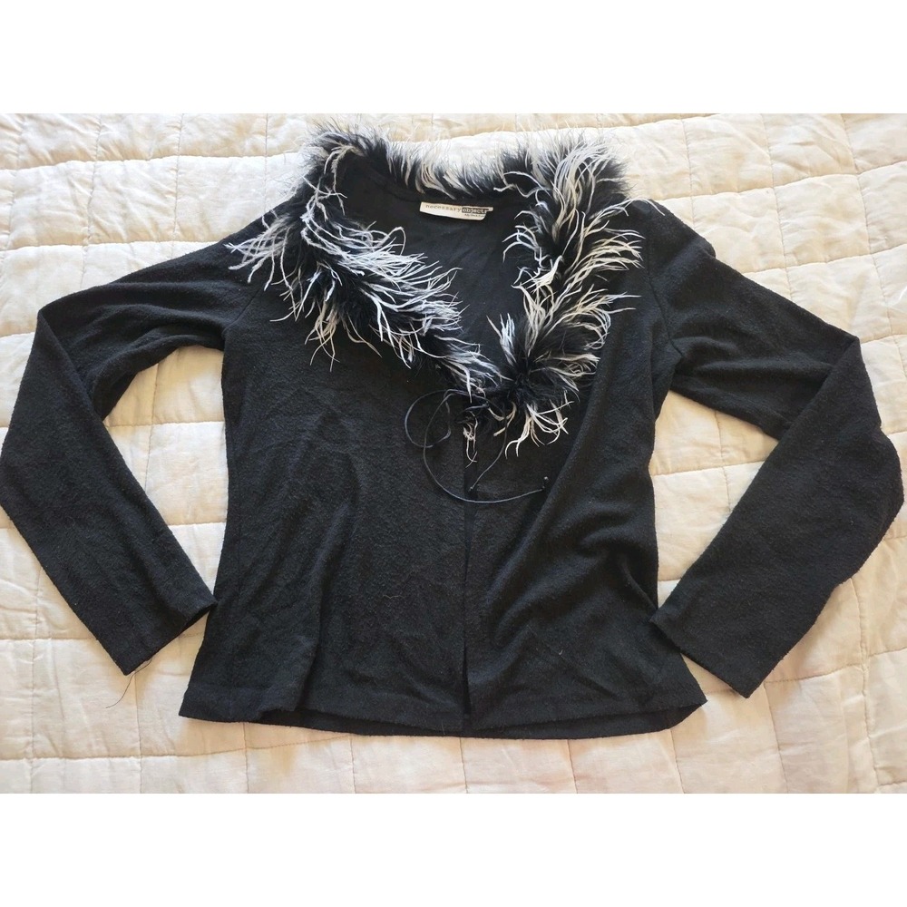 Vintage 90s Y2K necessary objects Feather Trim Cardigan M Glam Whimsigoth